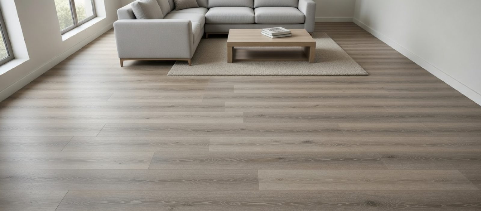 Sala amplia con piso OSLO gris nórdico